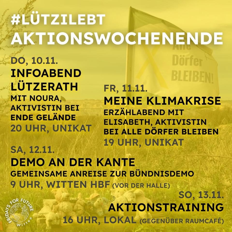 eg__bo's tweet image. Von unseren Genos*innen aus Witten:
Die Regierung will Lützi und damit die Pariser Klimaziele opfern. So wie es aussieht kommt die drohende Räumung Lützis immer näher -trotzdem oder gerade deswegen müssen wir uns weiter gegen diese Entwicklung einsetzen und noch lauter werden.