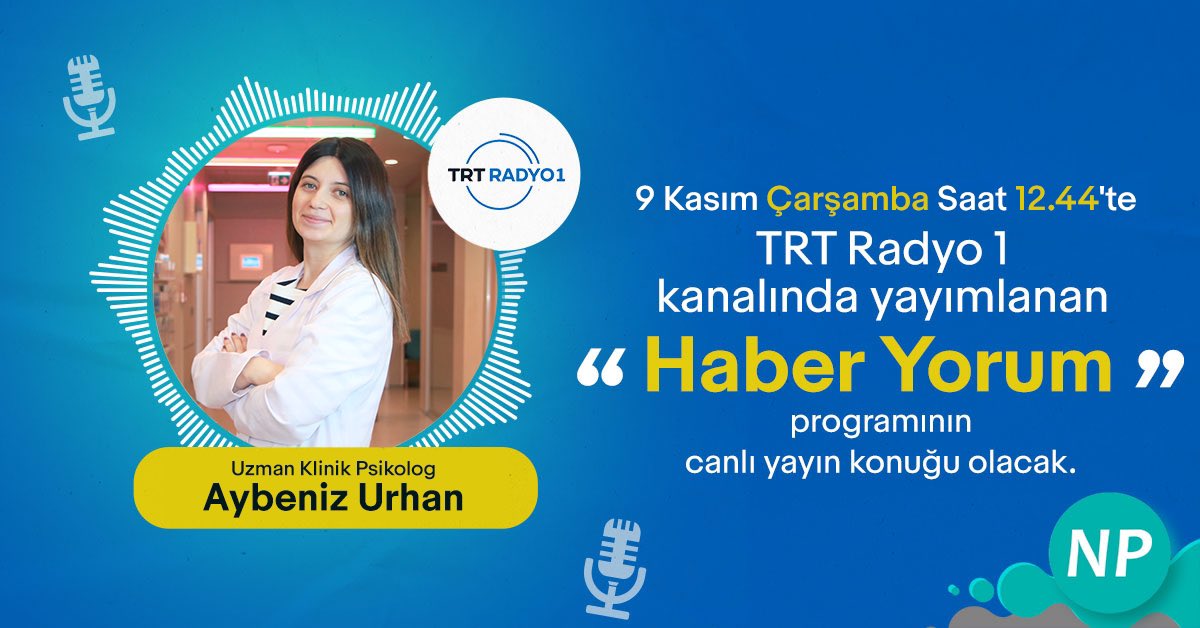 Uzman Klinik Psikolog Aybeniz Urhan bugün saat 12.44'te TRT Radyo 1 kanalında ‘’Eko Anksiyete’’ konusu üzerinde değerlendirmelerde bulunacak.

#Psikiyatri #Psikolog #EkoAnksiyete #Anksiyete #UzmKlnPskAybenizUrhan #TRTRadyo1 #CanlıYayın #NPİSTANBUL #NPTıpMerkezi