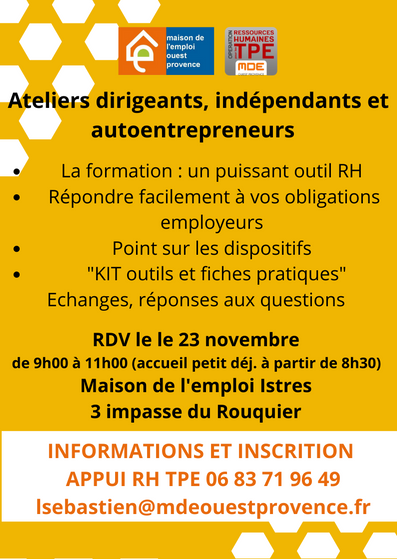 MAISONEMPLOI_OP's tweet photo. LA FORMATOIN DES SALARIES : 2 REUNIONS, les 23 novembre et 08 décembre,  A ISTRES, pour tout comprendre. https://t.co/MvqlM8jeEM
