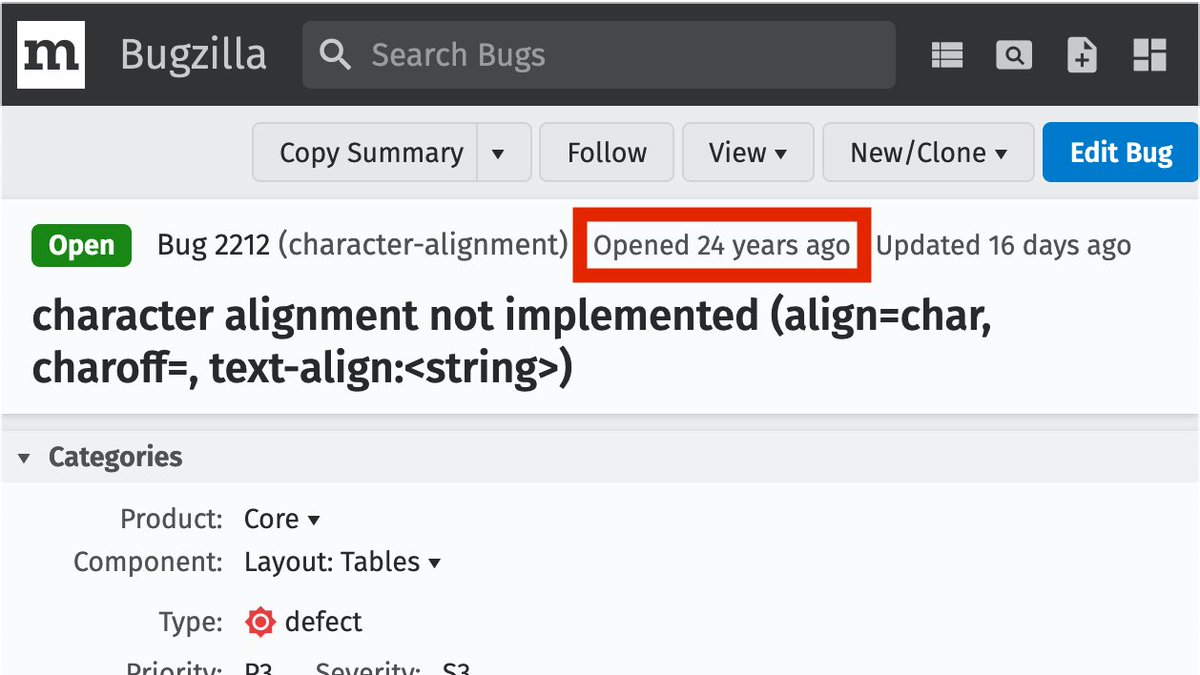 simevidas's tweet photo. Imagine being a young web developer and finding out that the Firefox bug for the feature that you want was filed before you were born.

(https://t.co/5221XiOzIp) https://t.co/deU7w8ixnQ