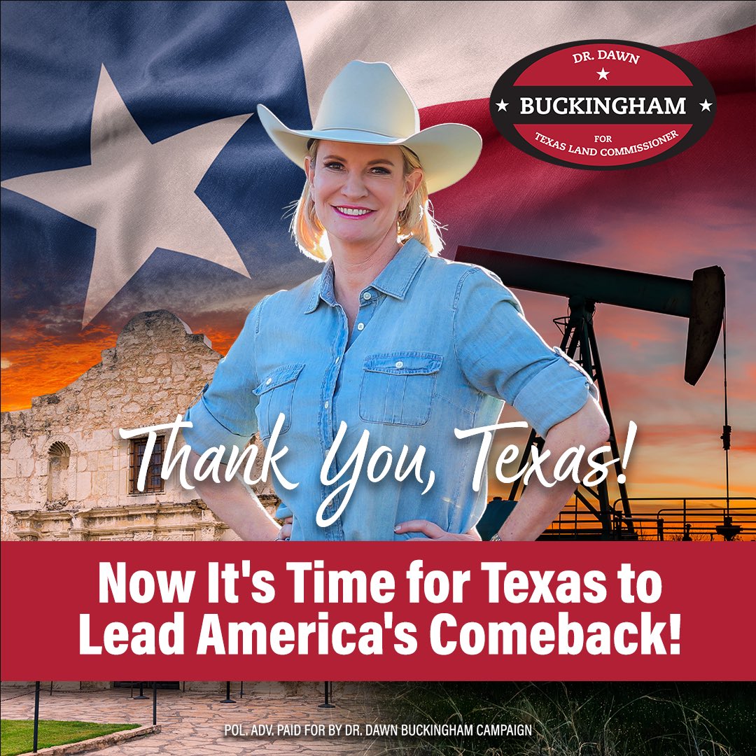 DrBuckinghamTX's tweet photo. We did it, Texas! After crisscrossing our beautiful state for more than a year, tonight’s resounding victory is a testament to the hard work of so many people who believed in me and put their faith behind this campaign. https://t.co/EKui9VIYxL