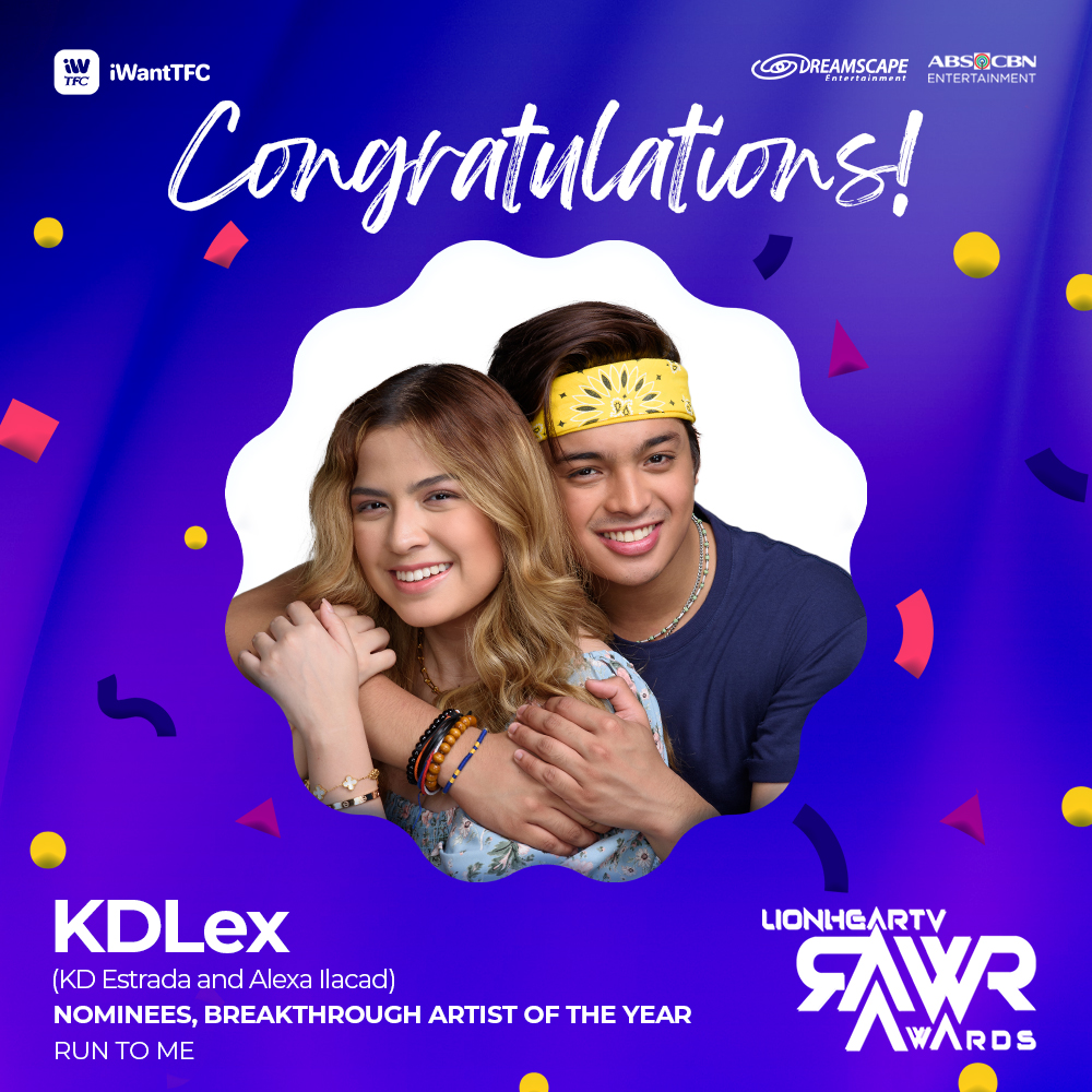 ofc_iwant's tweet photo. CONGRATULATIONS, KDLex (@kdestrada_ &amp; @alexailacad) for receiving the Breakthrough Artist of the Year nomination at the @LionhearTVNet RAWR Awards 2022! 👏👏👏

Watch them as Wilson and Jewel in #RunToMe on iWantTFC! https://t.co/5jKTtzv76j https://t.co/1WZGLPImtf