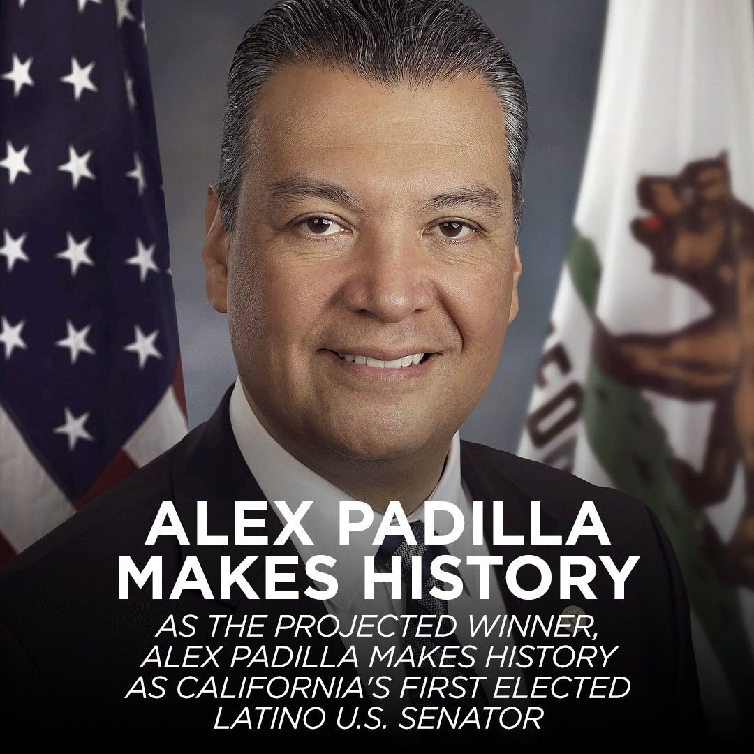 abc7newsbayarea's tweet photo. Alex Padilla makes history as California's 1st elected Latino U.S. Senator, ABC News projects. https://t.co/rYihSIYSfq

#ElectionNight
#Election2022 https://t.co/TVy9mHyTeP