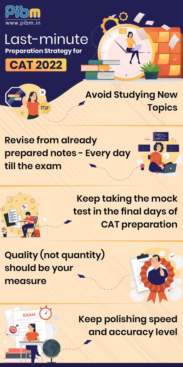 PunePIBM's tweet image. With just a few days left for the exam, let&apos;s have a look at some preparation tips that may help a candidate score higher marks.

Last but not the least, be confident of your abilities and tell yourself you can do it!

#catexam #catexampreparation #catexamstips #cat2022 #pibmpune