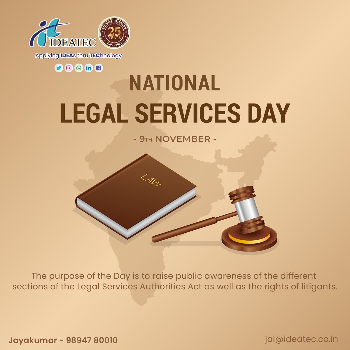 idectec's tweet photo. The aim of celebrating #LegalServicesDay is to offer #nofee legal services across the country to the weaker sections of people which may be women, children,  disabled persons, ST, SC, human trafficking victims as well as natural calamities victims.#ideatec https://t.co/qEzjesJtam