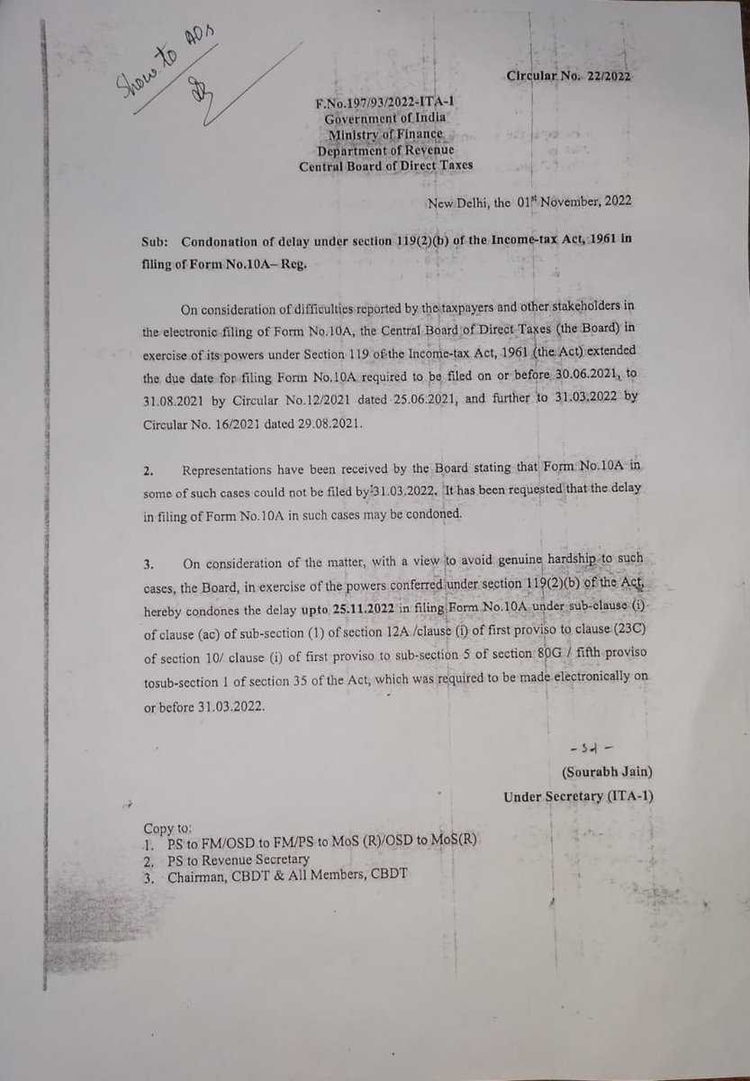 NGOenabler's tweet photo. Condonation of delay in filing Form 10A by CBDT vide Circular 22/2022 dated 01st November 2022. 

Now, you can file the renewal for old 12AA/80G registrations upto 25-11-2022. Have a look at the video:

https://t.co/FBUxc6ZMYH

#condonationofdelay #Form10A #12A80Gregistration https://t.co/idRQ87R5w7