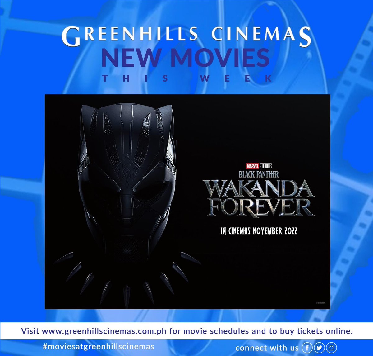 ghcinemasph's tweet photo. MOVIE UPDATE: November 9, 2022

Cinema 5 
BLACK PANTHER: WAKANDA FOREVER 
12:30 , 4:00 
PG 
 
Cinema 6 
BLACK PANTHER: WAKANDA FOREVER
1:00 , 4:30 
PG 
 
Cinema 7 
BLACK PANTHER: WAKANDA FOREVER 
12:00 , 3:30 
PG 
 
Cinema 8 
BLACK PANTHER: WAKANDA FOREVER 
2:00 , 5:30 
PG https://t.co/IuPgyrjRDK