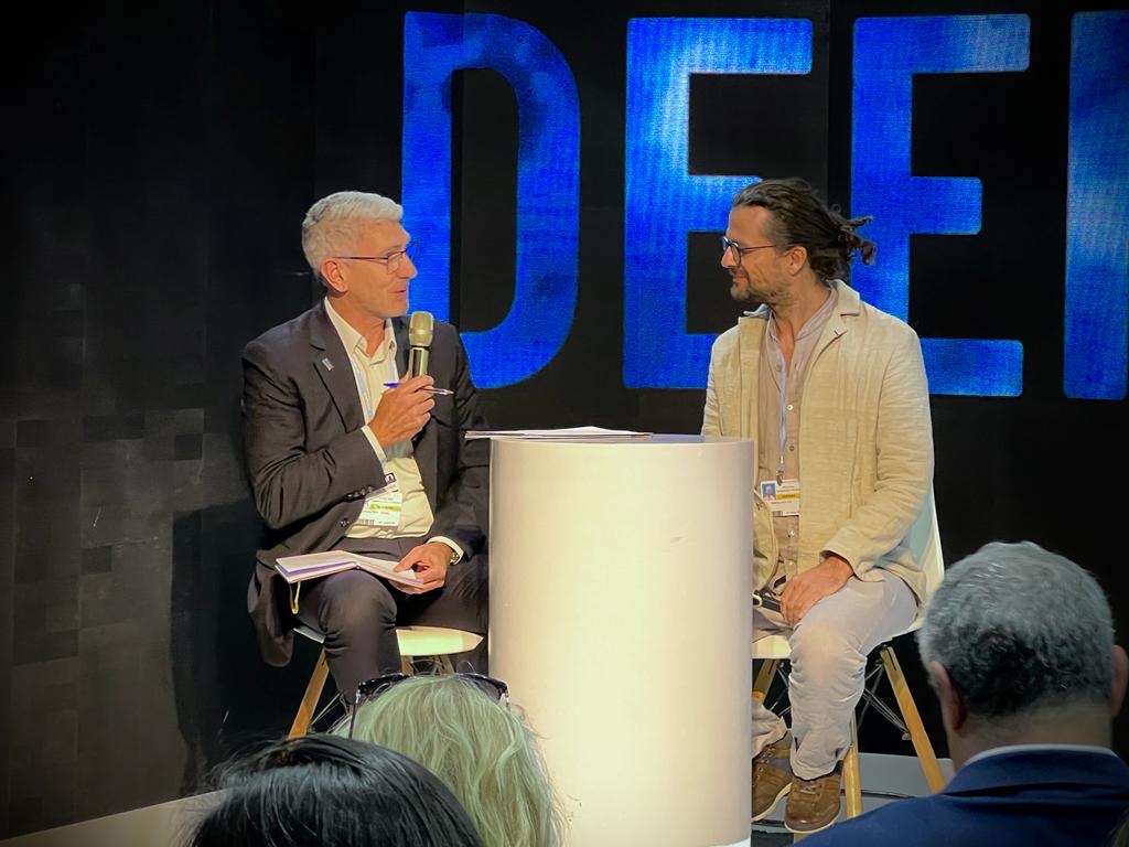 minderoo's tweet photo. Delegates enjoyed an exclusive sneak peek of seabed mining documentary #DeepRising at the #Minderoo Pavilion yesterday, and were joined by film maker @MatthieuRytz; Dr Sandor Mulsow, formerly from ISA; and Minderoo’s Dr Tony Worby in a fireside chat about the project. #COP27 https://t.co/xRUfBWxVz9