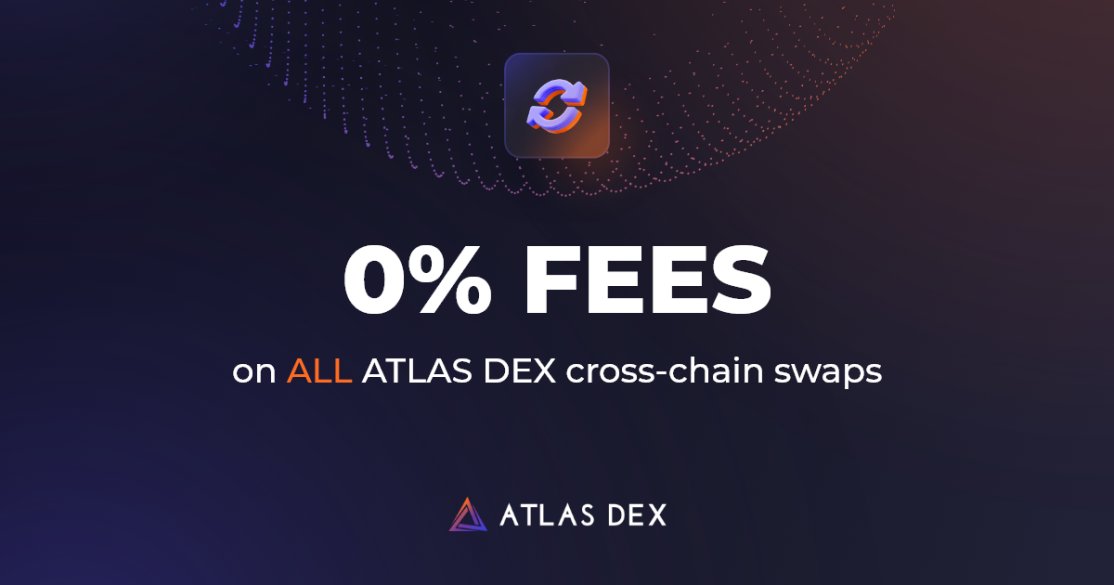 atlas_dex's tweet photo. Atlas Dex is offering 0% fees to help users move their funds across chains &amp; within chains 

Retweet to let your crypto frens know 

👉https://t.co/Mn7KhEuS6a https://t.co/JUbeVaLESB