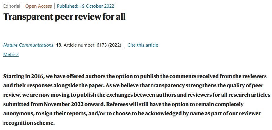 Wow... From Nov 1st @nature is publishing reviewer reports and author responses for ALL research articles. Do you think it's a good step? #OpenScience go.nature.com/3NlP8Ke