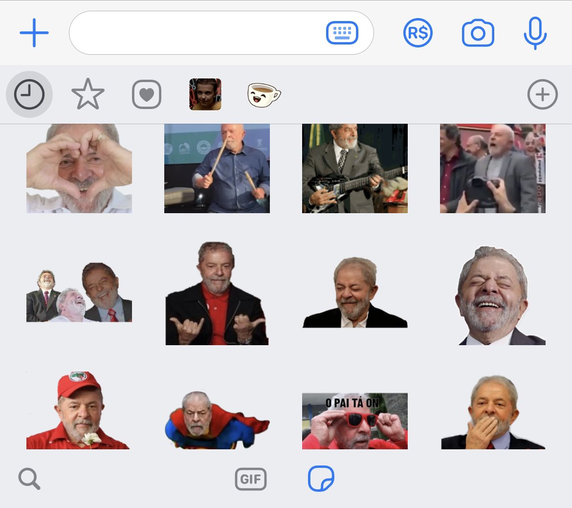 Lula está vivíssimo, conheci ele no domingo e até mostrei minhas figurinhas do WhatsApp pra ele ! 
As figurinhas :
