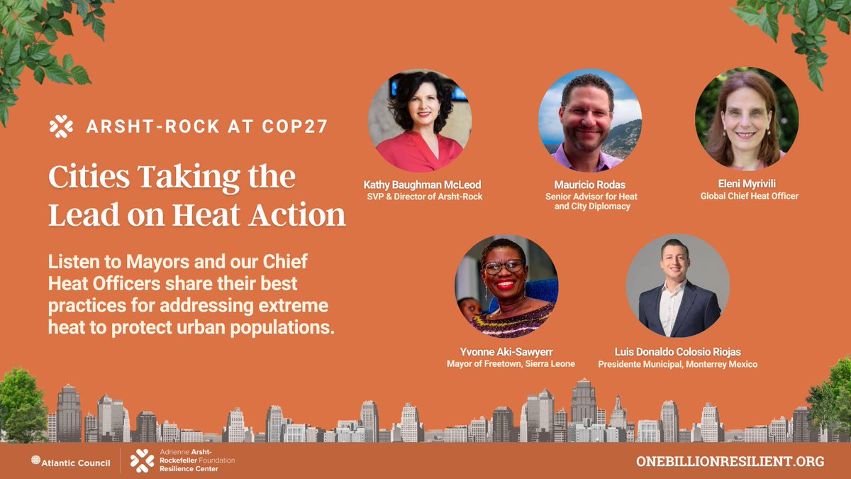 Atlantic Council's Climate Resilience Center (@acclimatecenter) on Twitter photo IN ONE HOUR ⏰ our partner mayors <a href="/colosioriojas/">Donaldo Colosio</a> & <a href="/yakisawyerr/">Yvonne Aki-Sawyerr OBE</a>, Global Chief Heat Officer @LenioMyrivili, & Arsht-Rock's <a href="/MauricioRodasEC/">Mauricio Rodas</a> & <a href="/KBMcLeodFLA/">Kathy Baughman McLeod</a> will share how they’re protecting people from extreme heat ➡️ bit.ly/3G9dAwy IN ONE HOUR ⏰ our partner mayors <a href="/colosioriojas/">Donaldo Colosio</a> & <a href="/yakisawyerr/">Yvonne Aki-Sawyerr OBE</a>, Global Chief Heat Officer @LenioMyrivili, & Arsht-Rock's <a href="/MauricioRodasEC/">Mauricio Rodas</a> & <a href="/KBMcLeodFLA/">Kathy Baughman McLeod</a> will share how they’re protecting people from extreme heat ➡️ bit.ly/3G9dAwy