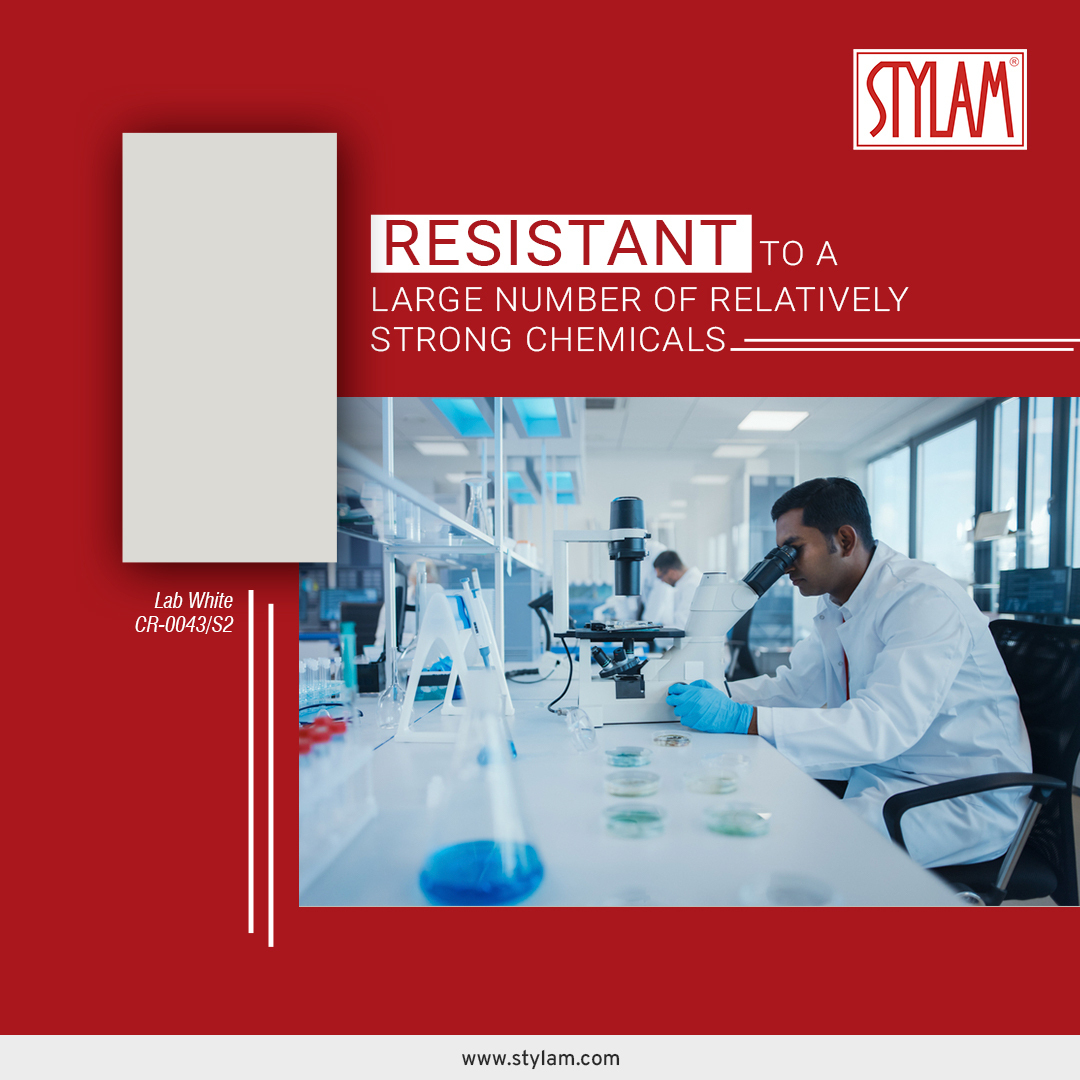 Stylam lab compact laminates comes with an exceptional resistance to chemicals, which makes them ideal for use in laboratories, photographic labs and clinics among others.

#stylam #stylamlaminates #labgradelaminates #chemicalresistant #labcompactlaminates #stainresistant