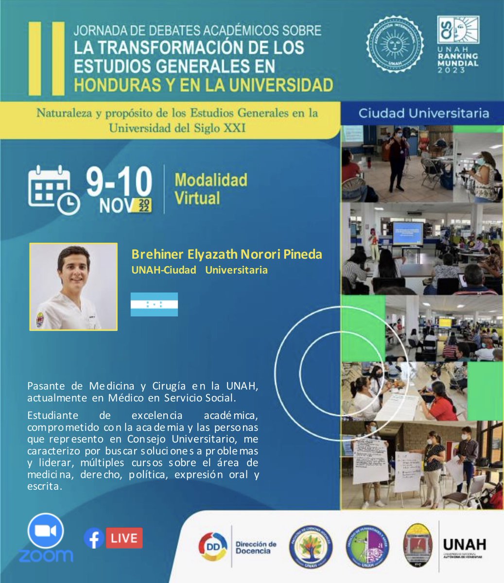 DocenciaUnah's tweet photo. Un Conversatorio interesante. Estudiantes comprometidos con la UNAH, la educación y la sociedad hondureña.

Fecha: 9 de noviembre 2022
Enlace de zoom: https://t.co/jFA6bGxfkS

ID de la reunión:  844 7381 7526
Contraseña: generales https://t.co/uBxDCRUUfB