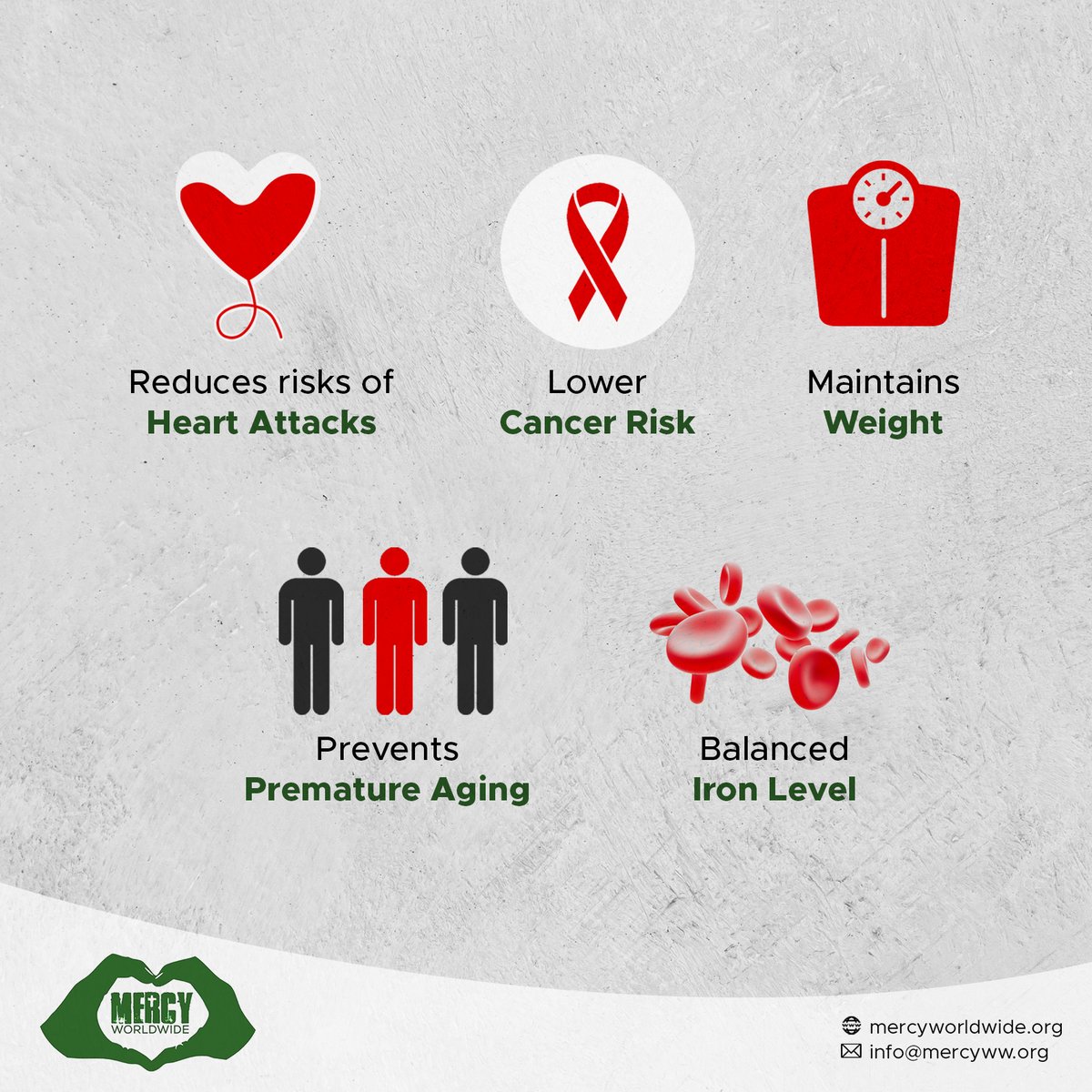 Donating blood does not just benefit its recipients. Aside from the joy it gives from helping others, there are a lot of health benefits for the donors too.
Send us a message to donate to MERCY's Blood Drive. 
#mercyworldwide #MERCYBloodDrive2022 #Blooddonation #BloodSavesLives
