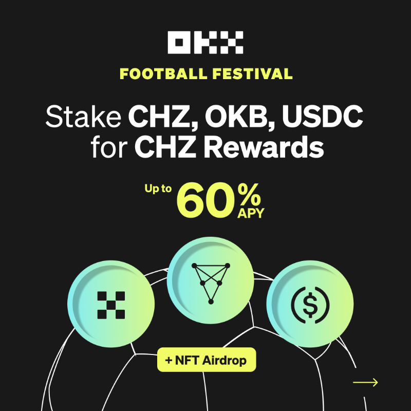 okx's tweet photo. ⚽️ Introducing #OKX Football Festival Staking! ⚽️

With the most popular fan tokens from @Chiliz, #OKXEarn is offering high-yield staking products with up to 3️⃣0️⃣0️⃣% APY 🥁

📅 11am, Nov 11 (UTC)
🚀 First 10,000 users eligible for a #NFT airdrop &amp; 1⃣️Ⓜ️ dollar prize pool!

⤵️