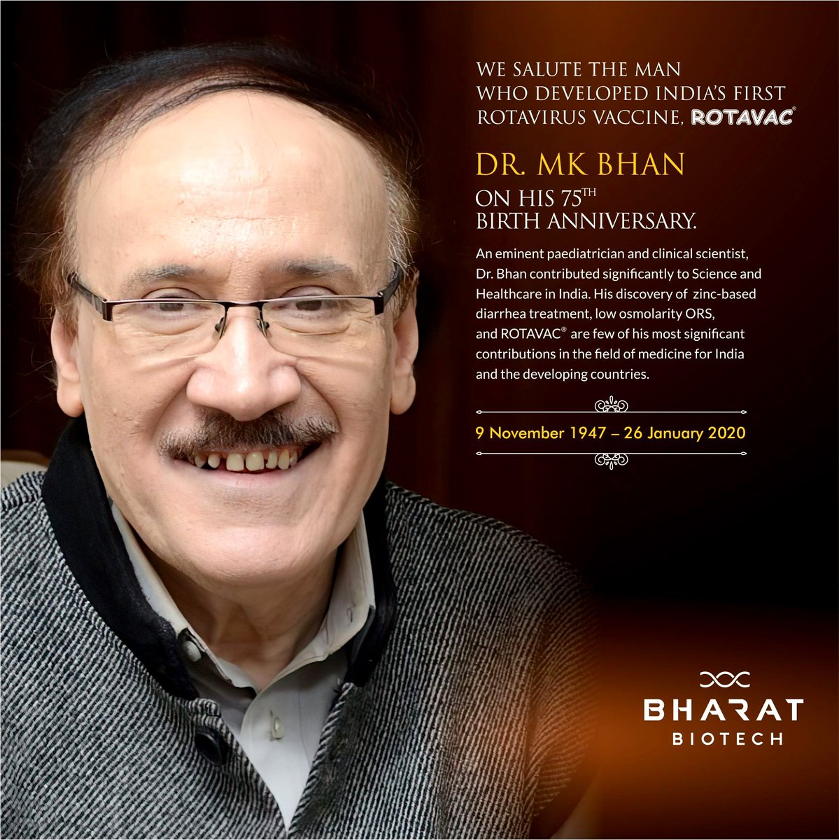 BharatBiotech's tweet photo. Remembering Dr. Maharaj K. Bhan —
The Earnest and Helpful Scientist Behind India’s Rotavirus Vaccine, ROTAVAC®
#healthcare #bharatbiotech #rotavirus
#rotavac #vaccine #VaccinesWork
#firstrotavirusvaccine #vaccinedevelopment #drmkbhan @aiims_newdelhi https://t.co/U1gmMaY9XU