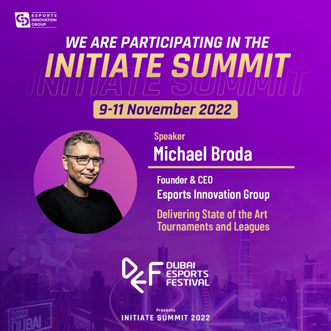 Hey #DubaiEsportsFestival! #EIG Founder &amp; CEO <a href="/esports_michael/">Michael Broda</a> speaking at 15:10 (GMT +4) w/ @Abhijit3690, Minho Yi, Elie Honain, <a href="/firasatdurrani/">Firasat Durrani</a> &amp; Michael Zapties.

Learn more: lnkd.in/g2VZf76k

#EIGchampions #esports #esportsindustry #SaaS #EsportsAsAService #games
