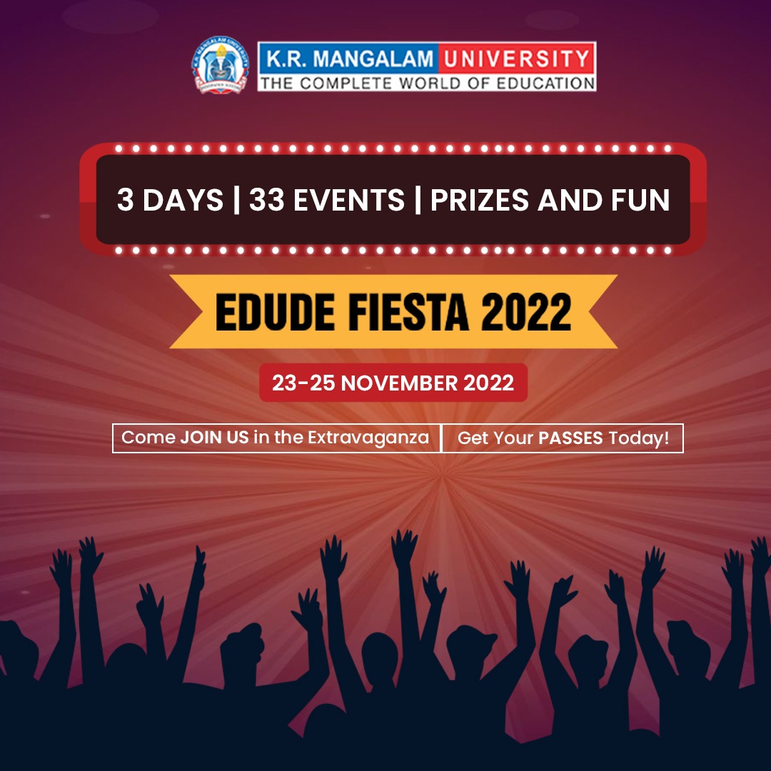 K.R. Mangalam University (@krmuniversity) on Twitter photo Are you ready to have some fun?
Come celebrate EDUDE FIESTA 2022 with us at #KRMangalamUniversity on November 23-25, 2022. 33 #TechnoCultural and #SportsEvents to Flaunt Your #Talent!
REGISTER TODAY!
krmangalam.edu.in/edude-fiesta
#edudefiesta #technoculture #annualevent #krmu #fest Are you ready to have some fun?
Come celebrate EDUDE FIESTA 2022 with us at #KRMangalamUniversity on November 23-25, 2022. 33 #TechnoCultural and #SportsEvents to Flaunt Your #Talent!
REGISTER TODAY!
krmangalam.edu.in/edude-fiesta
#edudefiesta #technoculture #annualevent #krmu #fest