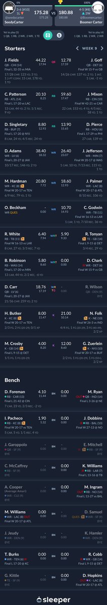 SeedyCarter's tweet photo. Rise and see your QB1 and WR1 lost to the RB1 and a Superflex 0 and grind. https://t.co/7kB32jhd1x