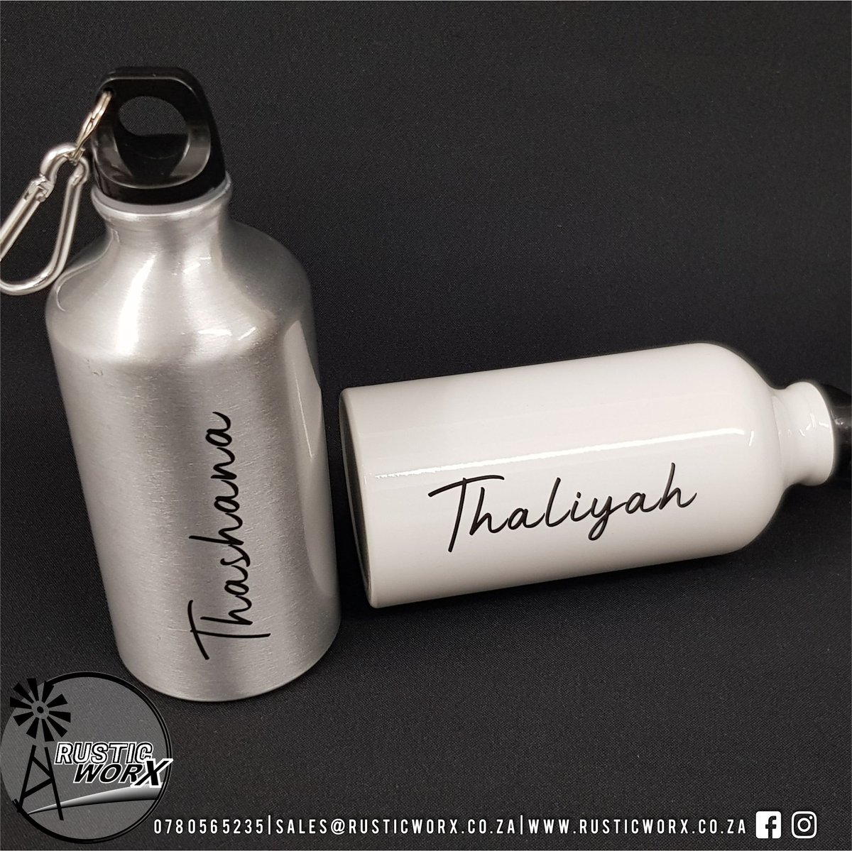 Customised aluminium water bottles, perfect Christmas or birthday gift.

Visit our website rusticworx.co.za or Contact us on sales@rusticworx.co.za 
#xmasgifts #birthdaygift #waterbottle #customwaterbottle #bestmangift #bridesmaidgift   #rusticworx #supportlocal