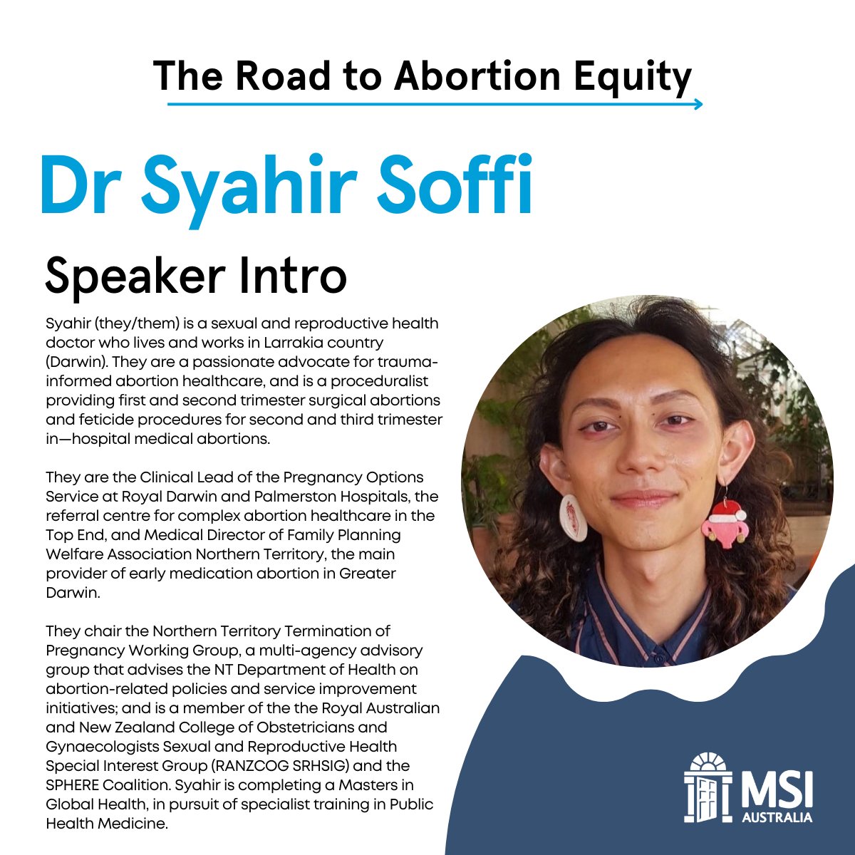 Dr Syahir Soffi from the Royal Darwin and Palmerston Hospitals calls on no cost abortions in primary care and public hospitals for any pregnant person. This is already happening in the NT, where most abortions are accessed at no cost. <a href="/MSI_Australia/">MSI Australia</a> #AbortionEquity