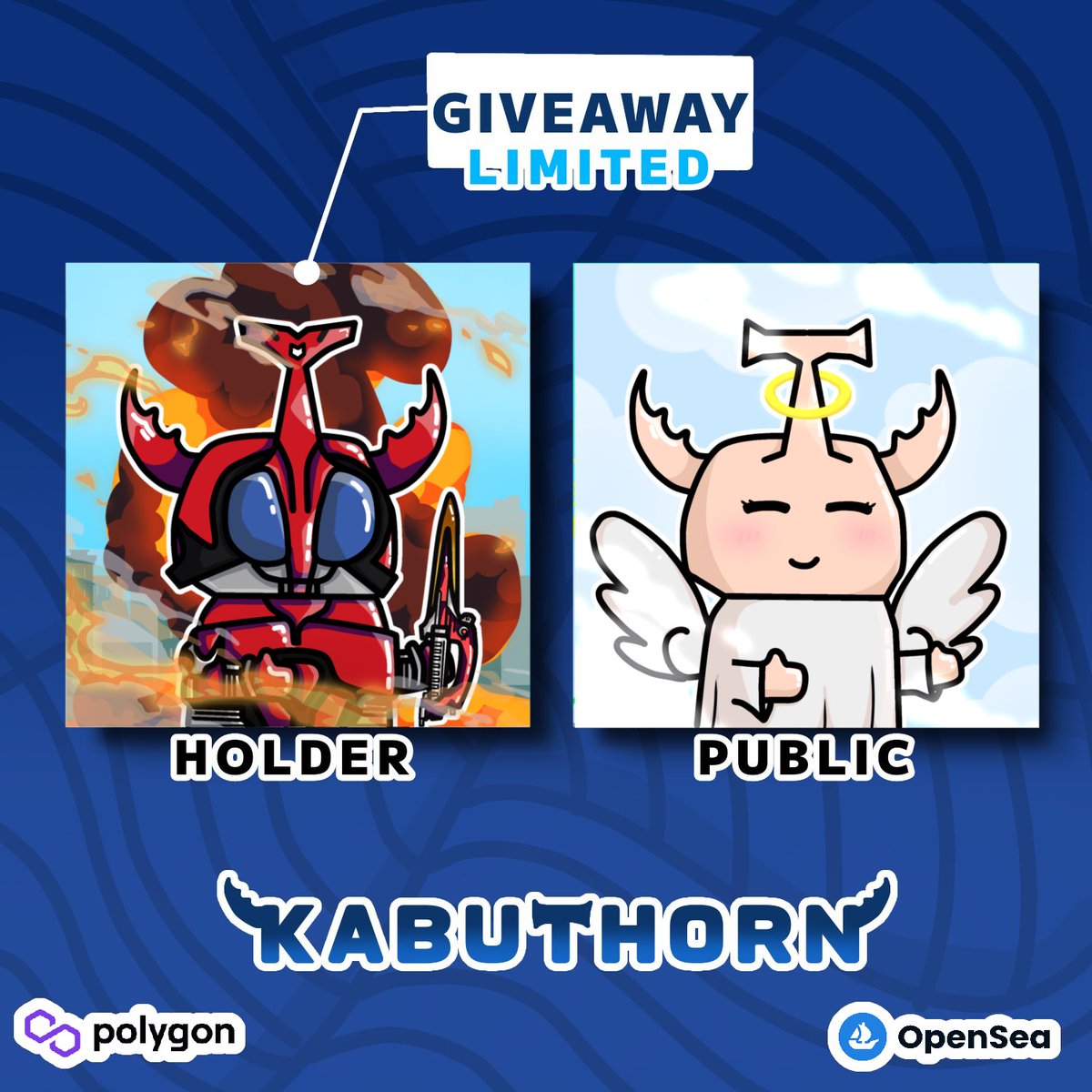 GIVEAWAY!
Phase 1 has been completed, it's time to hold another giveaway. Top Holder I will announce after this Giveaway.

Kabuthorn Kamen Raider Kabuto (Holder)
Kabuthorn Angel (Public)

🪲Follow <a href="/kabuthorn_nft/">Kabuthorn.nft</a>
🪲RT + Like this post
🪲Tag 3 Your NFT Friends

⏰24 Hours
#Giveaway