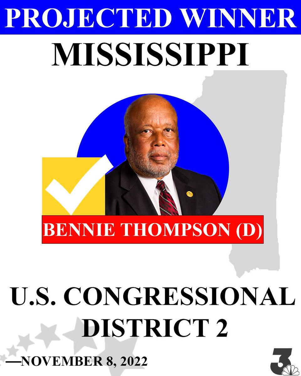 #BREAKING: Democrat Bennie Thompson wins reelection to U.S. House in Mississippi's 2nd Congressional District. bityl.co/FXo6?utm_sourc…