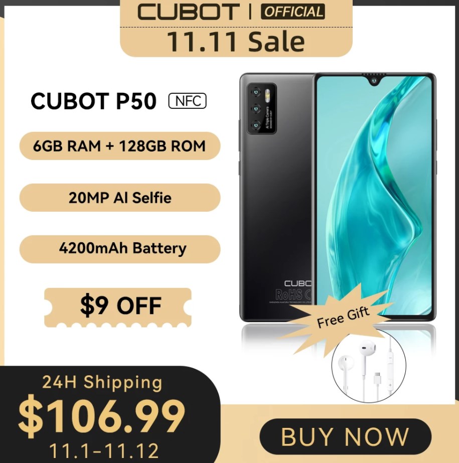 Cubotphone's tweet photo. Do you want to get your #CubotP50 with NFC at price only $106.99 #Cubot1111 sale! ?π
π 6.217 inch Big Screen
π 20MP AI Selfie Camera
π4200 mAH Massive Battery
π6GB RAM+128GB ROM
βοΈ24H Shipping
π Buy Now π https://t.co/GxBAdpZWl1 https://t.co/GfnPvlj0n9