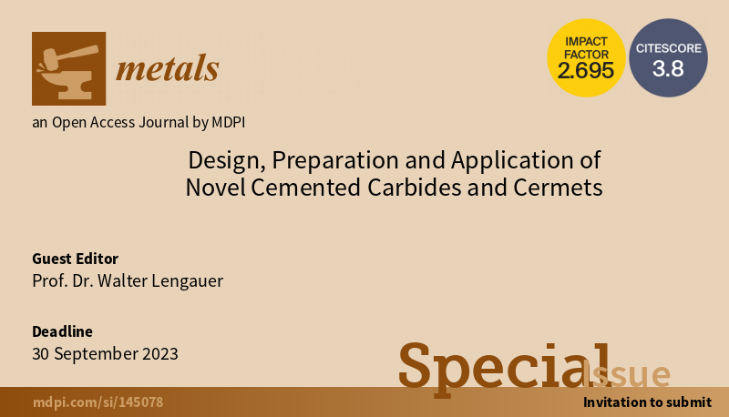 Metals_MDPI's tweet photo. #mdpimetals
📔Special Issue "Design, #Preparation and Application of Novel Cemented #Carbides and #Cermets"
🥳Guest Editor:
Prof. Walter Lengauer (Vienna University of Technology, Austria)
🗓️Deadline for manuscript submissions: 30 September 2023
👉https://t.co/nEuR32Jlqq https://t.co/pbCVrc6zUd