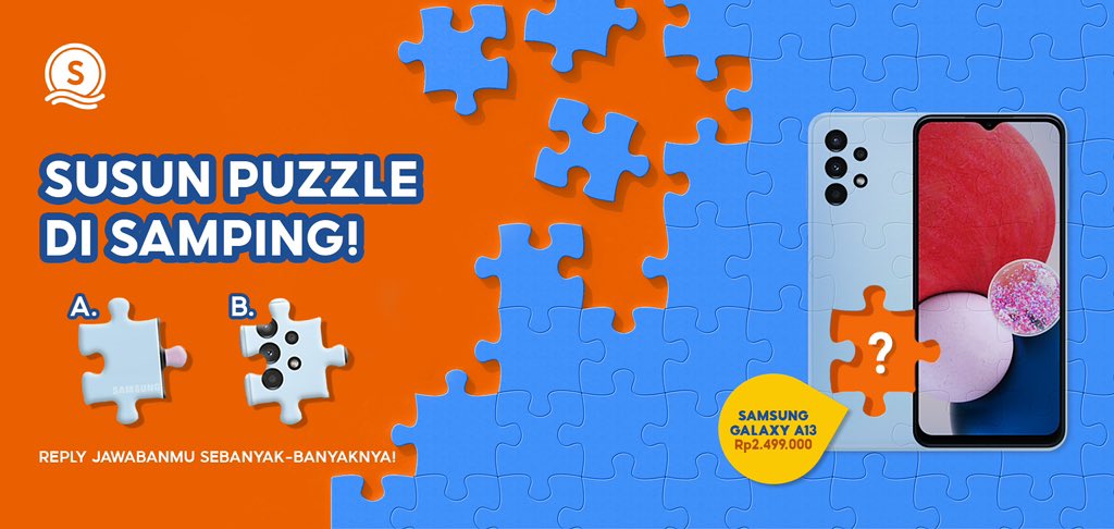 SeaBankID's tweet photo. Manakah potongan puzzle yang tepat? Langsung aja REPLY JAWABANMU (A/B) SEBANYAK-BANYAKNYA di bawah &amp; nantikan KEJUTAN HADIAH dari Mimin!💙🤩 #SeaBankID #LebihUntungdiSeaBank https://t.co/D0g2fZKSYO