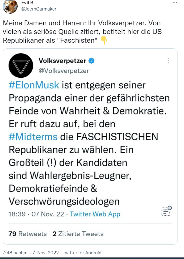 Dieser angeblich „konservative“ Account meint, dass der <a href="/Volksverpetzer/">Volksverpetzer 🇪🇺🇺🇦🏳️‍🌈</a> Unrecht hat mit der Tatsache, dass die US-Republikaner Faschisten wären. Nun, nimmt man Eco und Britt und somit die Faschismustheorie zur Hilfe hat der #Volksverpetzer recht! #NoAfD #AfD Thread!