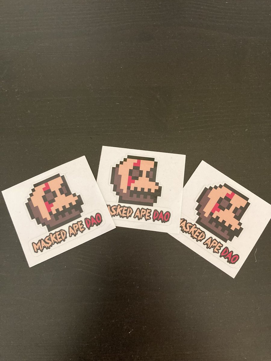 Secolo_'s tweet photo. HUGE shoutout to @JDI69_Y , thanks so much for these insane looking IRL @MaskedApeDAO stickers!!! They look so dope bro! What a legend!! https://t.co/THW2M8EF69