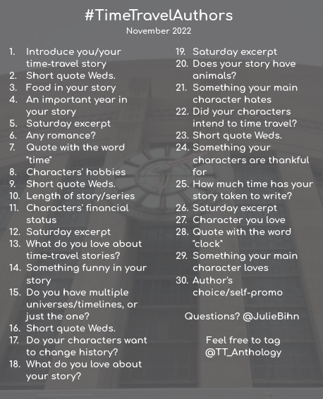 juliebihn's tweet photo. Day 12, #TimeTravelAuthors! Post an excerpt from your story! (If you're just seeing this now and you write time travel, you're welcome to join us. Yes, you! With the time travel story!) #WritingCommunity #SaturdayExcerpt https://t.co/hKfJu4USGf