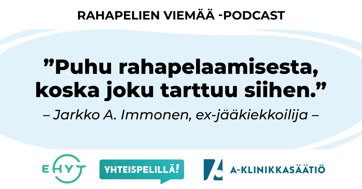 EHYTry's tweet photo. Entinen ammattijääkiekkoilija Jarkko A. Immonen onnistui salaamaan ongelmallisen rahapelaamisensa pitkään. Kuuntele Rahapelien viemää -podcast! @EHYTry @yhteispelilla 

https://t.co/IKoG42xpnx  

#rahapelihaitat #haittojenehkäisy https://t.co/Hoq2pO7qrg