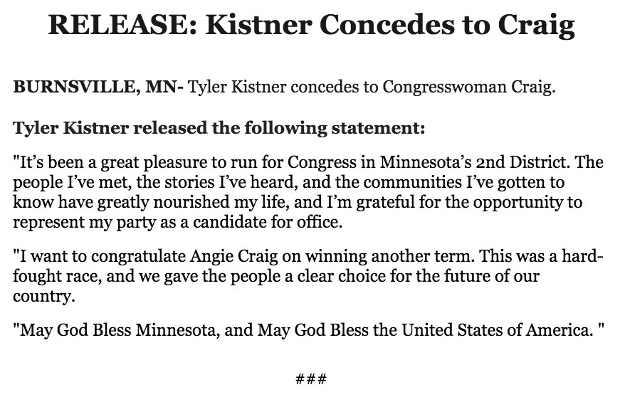 RELEASE: Kistner Concedes to Craig