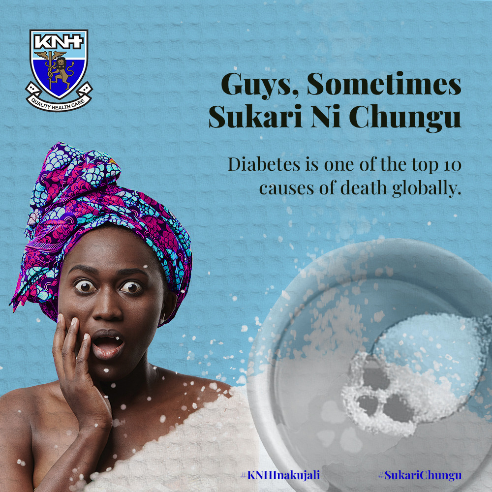 KNH_hospital's tweet photo. After kukula, mwili huconvert food most kuwa sukari (glucose) alafu inakuwa released kwa damu. 

Blood sugar ikiwa juu, pancreas inarelease insulin ya kugeuza hiyo sukari kuwa nguvu (energy), ili uweze kufanya activities.

#KNHinakujali #SukariChungu https://t.co/DZNzRCnRjj