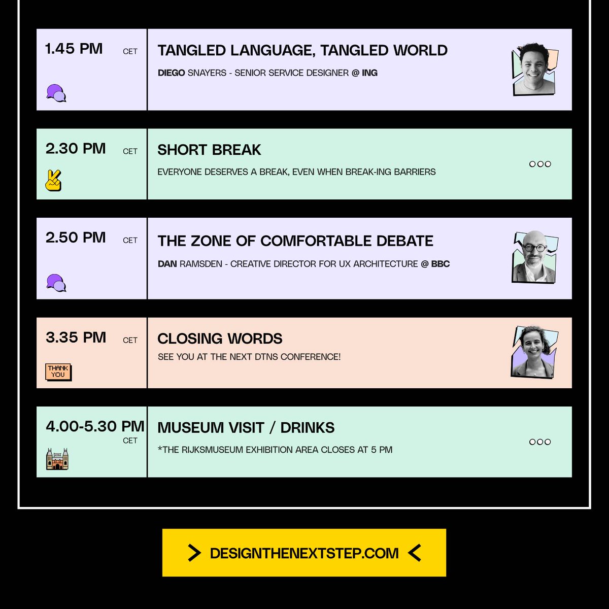 #DTNS2022 is happening next week and here's the agenda on conference day!

Are you Team Rijksmuseum or Team Livestream? ✨️

#DesignTheNextStep #DTNS4BreakingBarriers