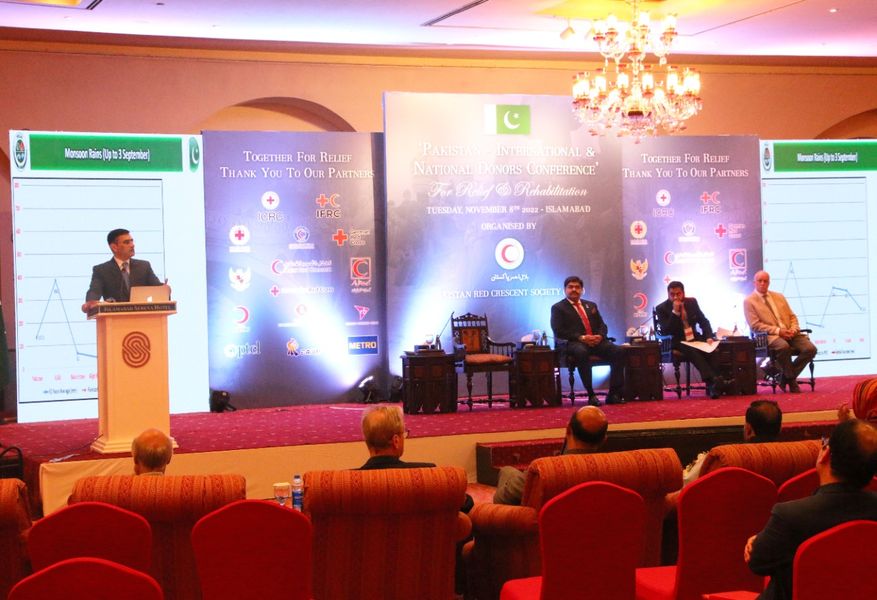 PRC_official's tweet photo. NDMA's representative Brig Mohammed Umer Chatha briefed the participants on devastation caused by floods and the measures undertaken by @ndmapk. He was addressing the participants of the @PRC_official Donors Conference.
#PRCSIDC22 #PRCSInternationalDonorConference https://t.co/3oDrXoxWsm