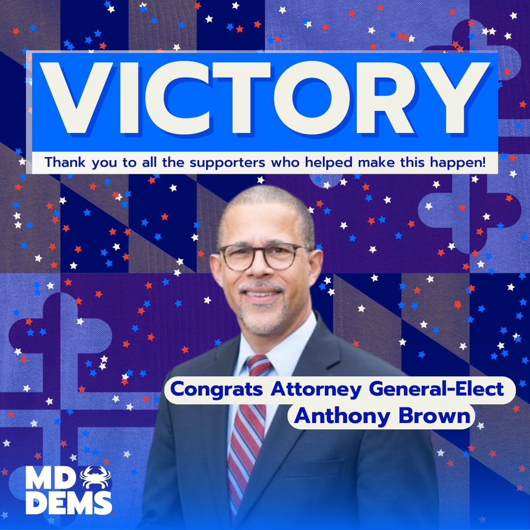 🥳 Congrats to @RepAnthonyBrown for winning his race to become Maryland’s next Attorney General 🎉🍾