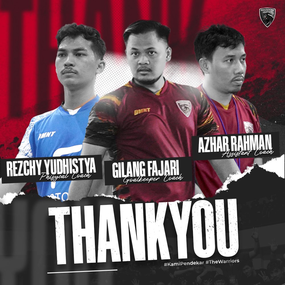 THANKYOU❗

Coach
@gilangfajari 
<a href="/azharrrahman/">Azhar Rahman</a> 
<a href="/rezchard/">Reza RT</a> 

Semoga sukses di karir selanjutnya coach 🖤

#KamiPendekar #PendekaUnited