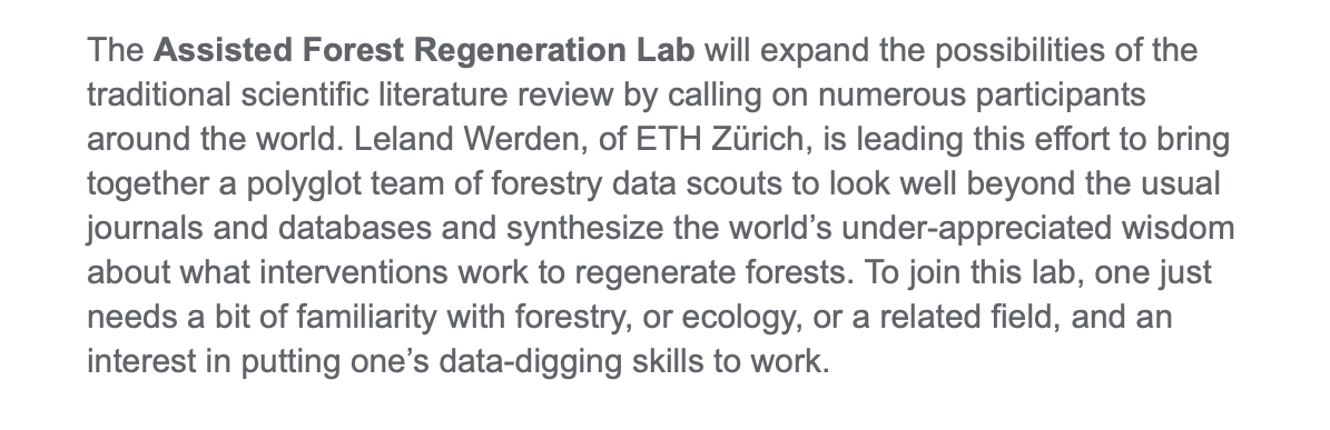 CrowtherLab's tweet photo. The Earthshot Institute connects #academia, #tech &amp; local organisations to create #openscience for #nature regeneration. Our lab's @lelandwerden heads the Assisted Forest Regeneration Lab &amp; invites you to join! Curious? Learn more at the launch on 10 Nov.: https://t.co/I3paZtlqDh https://t.co/Xw6AcqKyZG
