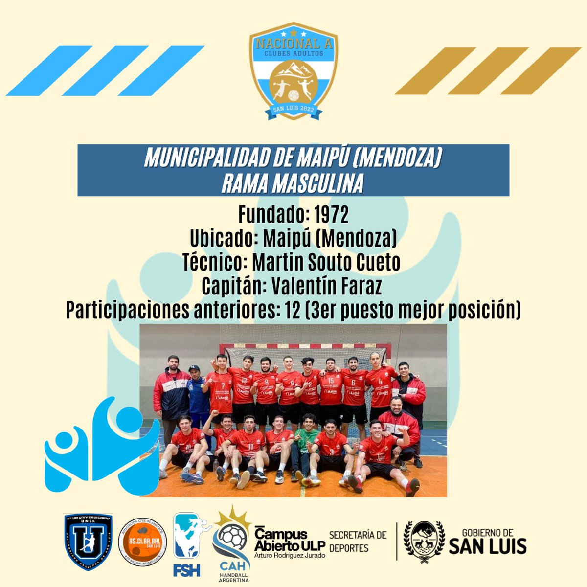 FedSanLuisHand's tweet photo. 🤾‍♂️🧏🏽 TORNEO NACIONAL ADULTOS "A" SAN LUIS 2022 

Presentamos a la Municipalidad de Maipú de Mendoza. El rojo 🔴 buscará ser uno de los animadores del torneo que ya lo vio subirse al podio en varias oportunidades. 

🌎 ¡BIENVENIDOS A SAN LUIS! 🏔

🗓 #faltan27días #AdultosA https://t.co/JMKAS8VPbB