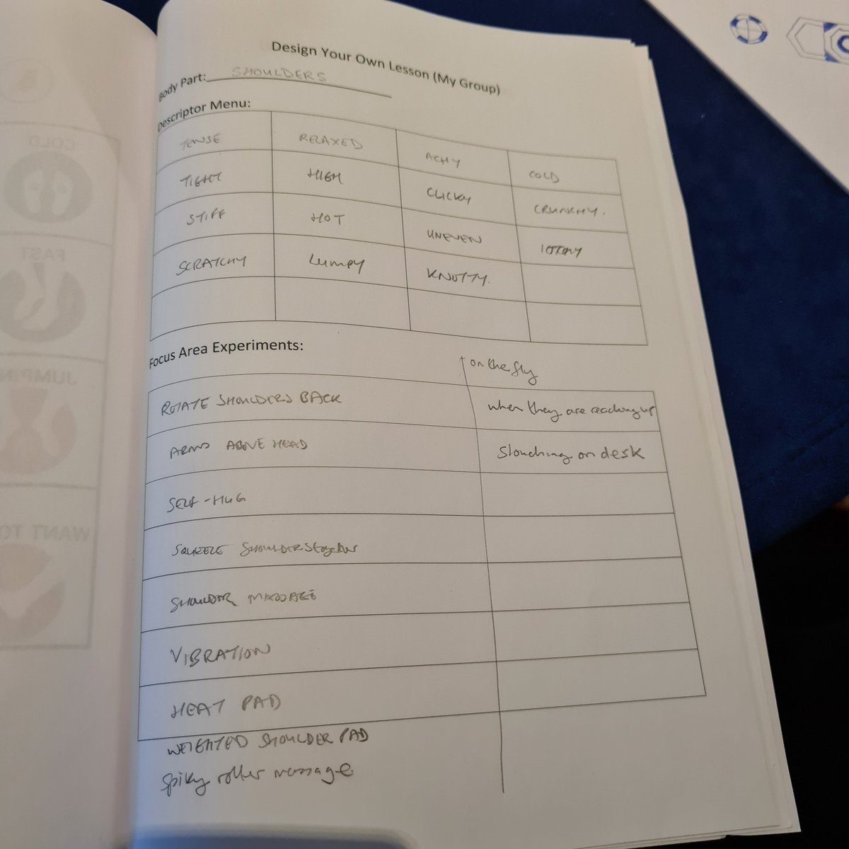 laura_pepe2509's tweet photo. Lots of fun and careful consideration planning our own Interoception Awareness lesson: our group chose shoulders, and considered our descriptors and focus area experiments. Great interactive learning ๐ #InteroceptionUK #ThriveOT https://t.co/M7c9NfTLk8
