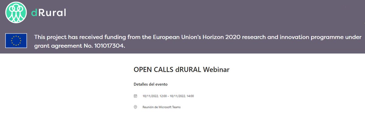 Webinar 🧑‍💻"OPEN CALLS <a href="/drural_eu/">DRural_EU</a>"

📆18/11/2022, 12:00-14:00
🖱Regístrese👉teams.microsoft.com/registration/v…

dRural abre una convocatoria para financiar servicios y aplicaciones digitales en el medio rural.

Más información ℹ saludextremadura.ses.es/fundesalud/web…