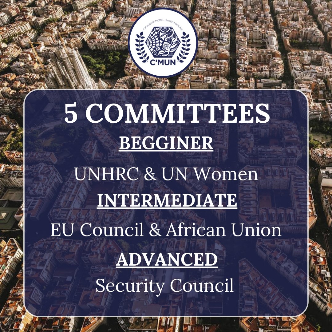‼️ CHAIR APPLICATIONS FOR C’MUN ARE NOW OPEN

📍 C’MUN will be hosted in Barcelona from April 13th to April 16th 2023, and we are now looking for chairs!

📥 You can apply at cmunbcn.org/apply/director/.  
The last day to apply is November 23rd!