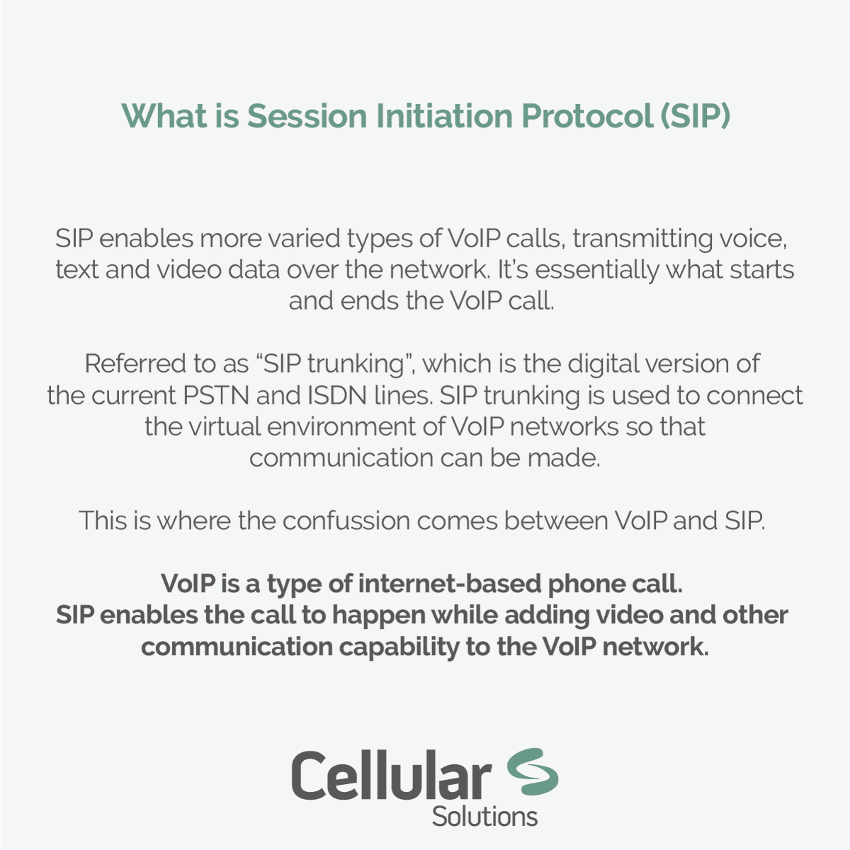 cellsolNE's tweet photo. What’s the difference between VoIP vs. SIP? 

Below, we’ve simplified the difference between VoIP and SIP technology to help you make the right decisions for your business. 

#cellularsolutions #isdn #pstn #switchof #sip https://t.co/aGmksP7YQY