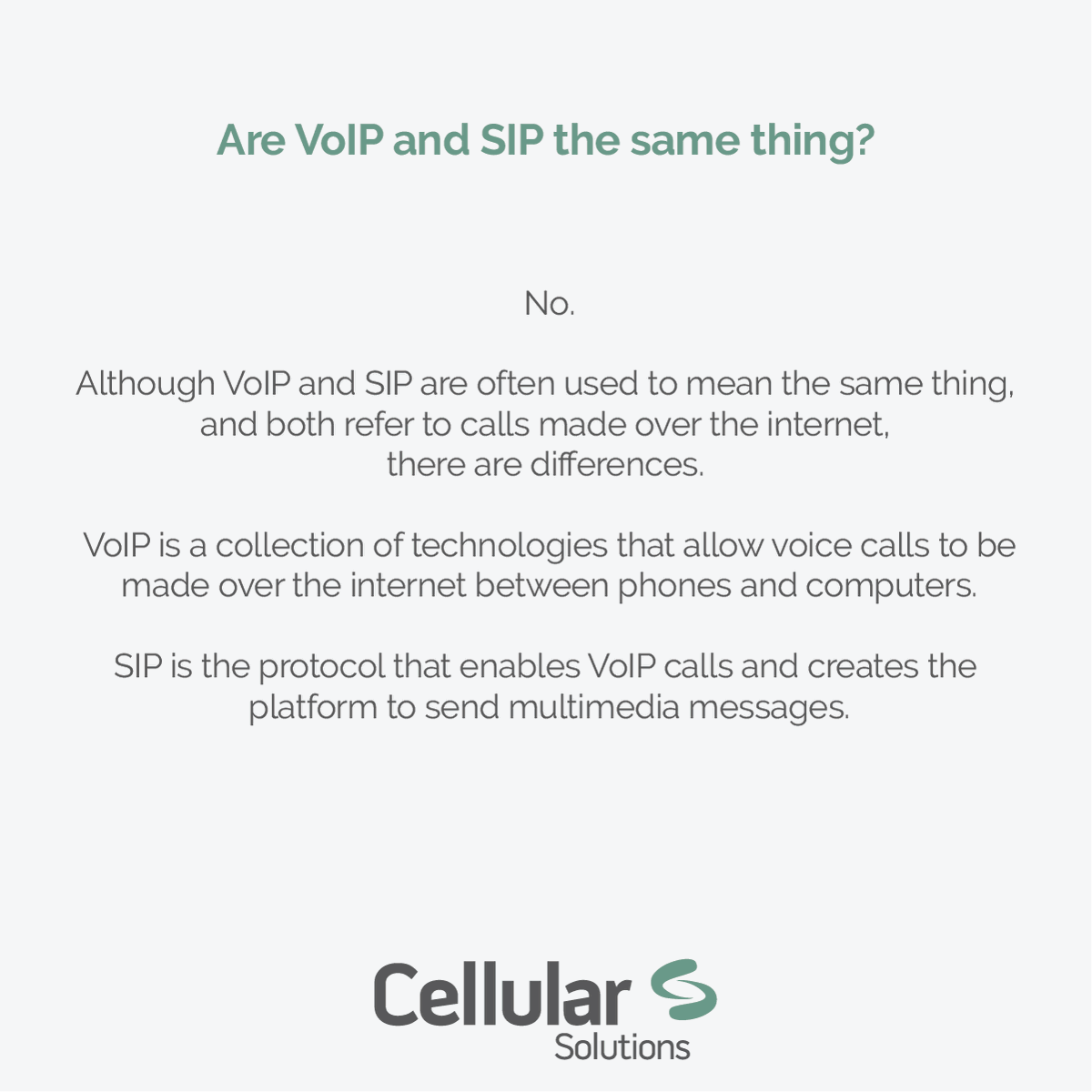 cellsolNE's tweet photo. What’s the difference between VoIP vs. SIP? 

Below, we’ve simplified the difference between VoIP and SIP technology to help you make the right decisions for your business. 

#cellularsolutions #isdn #pstn #switchof #sip https://t.co/aGmksP7YQY