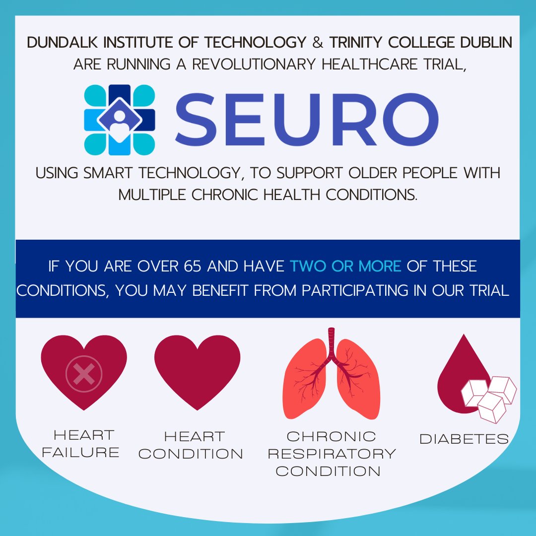jdoyle_cas's tweet image. We&apos;re recruiting people aged 65 and over with multiple health conditions to take part in the @seuro2020
research trial. We are looking for people from the northeast, Dublin and surrounding areas, the southeast and Galway. Please share and get in touch if interested!