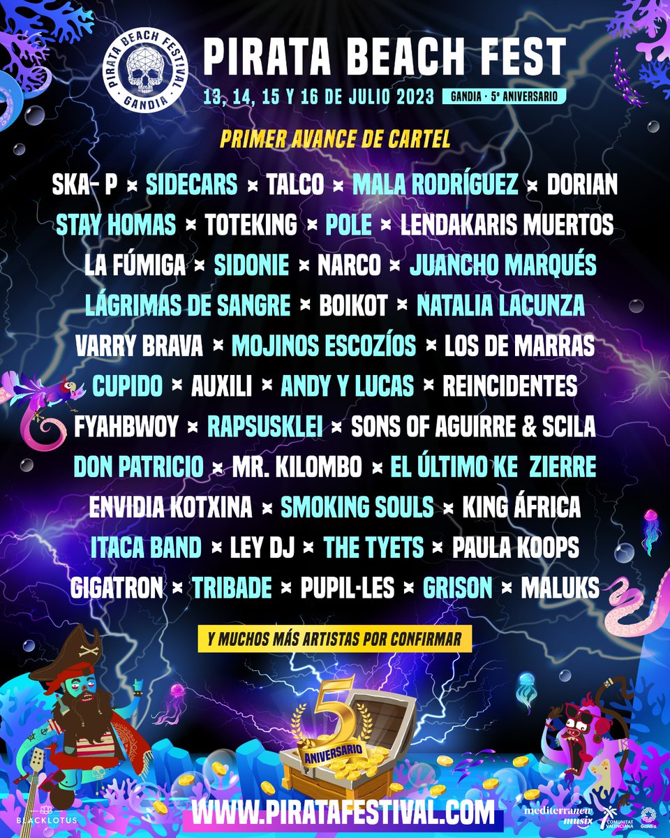 🏴‍☠️El barco del @PirataFestival se ha lanzado hoy al mar con 40 CONFIRMACIONES para su próxima edición. Si no quieres perderte la gran fiesta de Gandía del 13 al 16 de julio hazte ya con tu entrada. 🎟️: enterticket.es/eventos/pirata…